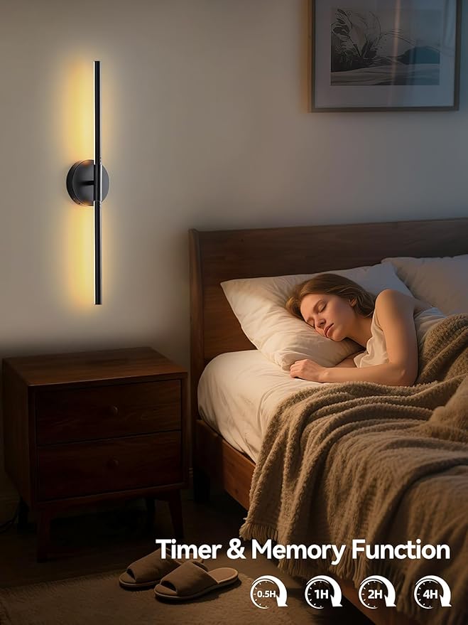 Battery Operated Wall Sconce, Rechargeable Wireless Wall Sconces with Remote, 30 Inch Modern Dimmable Sconce Wall Light, 350° Rotate Wall Lamp for Hallway, Background Wall, Bedroom, Living Room