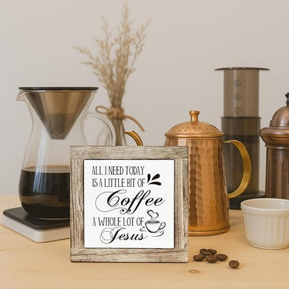 Coffee Bar Accessories, Rustic Wooden Table Top Decoration, for Coffee Station Home Farmhouse Kitchen and Office, Funny Kitchen Decoration 5.9×5.9 inch