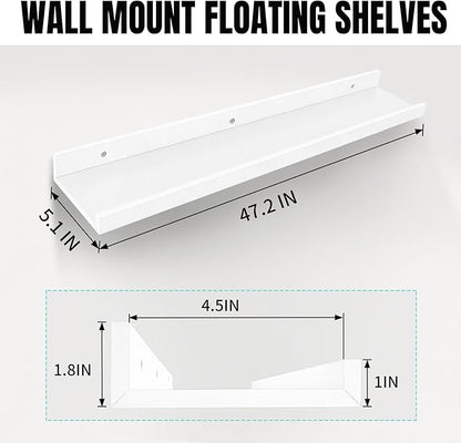 LaVie Home Floating Shelves for Wall Storage Set of 4, 47.2 Inch Picture Ledge Shelf, White Wall Shelves with Lip for Kitchen, Bedroom, Bathroom, and Living Room