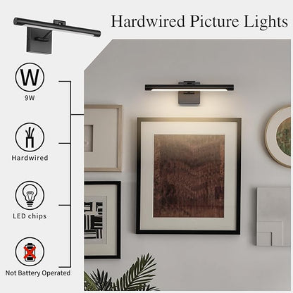 Joosenhouse LED Picture Light Fixtures 16.53" Inches Long Modern Black Wall Lamps with Rotatable Lighting Tube Picture Frame Lights for Paintings 7W(50W Eqv.) Hardwired Connection 3000K