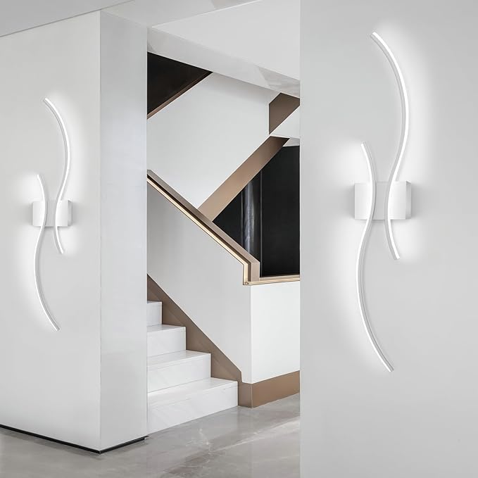 CANEOE Modern Wall Sconce, White Long Strip Led Wall Light Fixtures, 39inch Wave Design Indoor Wall Lamp for Living Room Bedroom Porch Hallway Bathroom Vanity Light (Cool White, 6000K)