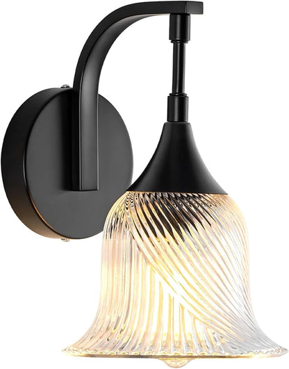 1-Light Black Wall Light,Bathroom Wall Sconce Modern Sconce Light Indoor with Textured Glass Shade,Hardwired Wall Sconce for Living Room Hallway Bedroom Kitchen(E26