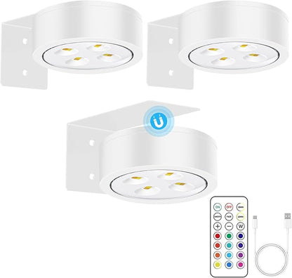 13 Color RGB Magnetic Led Art Display Light, Wireless Magnetic Picture Lights Rechargeable Battery-Powered Wall Frame Lights, Remote Control, and Timer 3Pack White