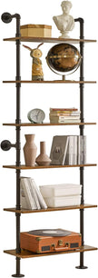 YMYNY Industrial Pipe Ladder Shelf, 6-Tier Wall Mounted Bookcase with Metal Frame, 78.7