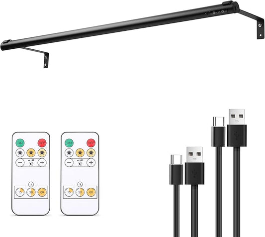 Battery Operated Wireless Picture Light，Rechargeable/Plugged in 31.5inch Painting Display Light,Remote Control Wall Lights with Three Modes and Timing for Art Frame (Black)
