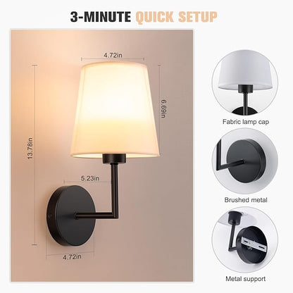 VOLISUN Battery Operated Wall Sconce Set of Two,Black Wireless Sconces Set of 2 Rechargeable,Battery Operated Wall Lights for Bedroom Living Room Hallway(9 Colors)