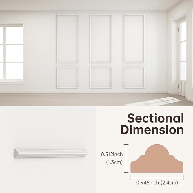 DODOKIE Peel and Stick Wall Molding Kit, Pre Cut Molding Wainscoting Panels for Interior Home Wall Moulding Décor Living Room Decoration, Self-Adhesive Ready to Assemble White (3 Set, 24 x 78 in)