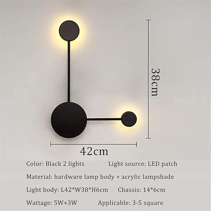 LED Wall Sconce Mid-Century Wall Lamp Lighting Fixture Black Finish丨Acrylic Indoor Modern Wash Wall Spot Light丨Wall Mount Lamps for Living Room Bedroom Hallway Home Room Decor (2 Light3000K)