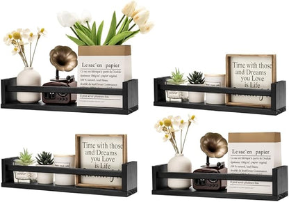 Gneric Floating Shelves for Wall, Black Nursery Book Shelves, 15.7 inch Kids Bookshelf, Wall Shelves for Living Room Bedroom Decor,Kitchen Spice Rack,Bathroom Storage Rack(4 Pack)