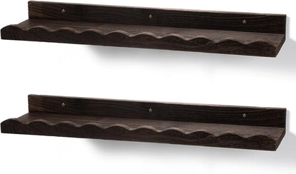 Suzile 2 Pcs Scalloped Shelves Wall Floating Shelves Set for Room, Bathroom, Bedroom, Cute Room Decor Aesthetic and Books, Toys, Photo Frames Storage(23",Carbonized Brown)