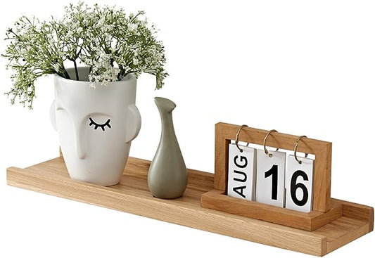 Floating Shelf for Wall Natural Oak Wood Wall Shelves 24 Inch (Upgrade Width 6"), Display Picture Ledge Shelf for Bedroom Living Room Bathroom Office Kitchen Storage Shelves