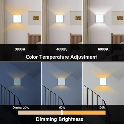 HEQIQEH Modern Cube Battery Operated Wall Sconces, White LED Cube Indoor Up and Down Wall Lamp with Remote Control, Dimmable Cordless Wall Lighting Fixtures for Living Room,Bedside (White - 2 Pack)