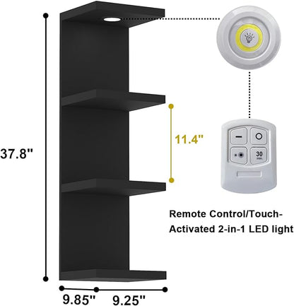 Versatile 4 Tier Wall Shelf Unit,Black Lack Wall Shelf,Display Floating Shelf with LED Remote Control Light