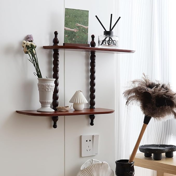 FRIADE 2-Tier Wall Mounted Floating Shelf with Two Roman column ,Decorative Display shelf for Entrance,Bathroom, Bedroom, Living Room, Kitchen,Office (Brown)