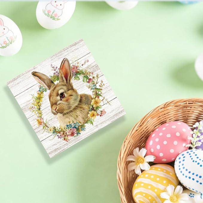 Funny Easter Sign Easter Bunny Decor Decorations Bunny Spring Flower Sign Decor Table Decorations Indoor for Home Office Desk Table Shelf Tiered Tray 5 X 5 Inch