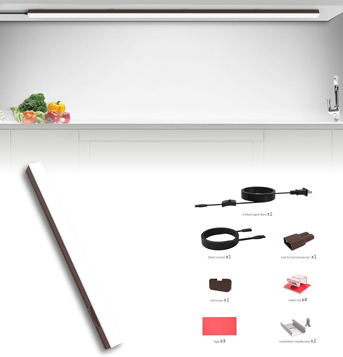 Under Cabinet Lighting Plug in, 12 Inch 1 Pc, Linkable AC120V 3CCT 3000K/4000K/5000K Ultra Slim, LED Under Cabinet Lights for Counter Light, Kitchen, Shelf, Sink, Workshop, Desk, Bronze