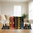 Vintage Gold Mountain Bookends – Hand-Painted Metal Forest Book Ends for Shelves, Rustic Cabin Decor Book Holders, Heavy Duty Book Stoppers with Golden Mountain & Pine Trees Design