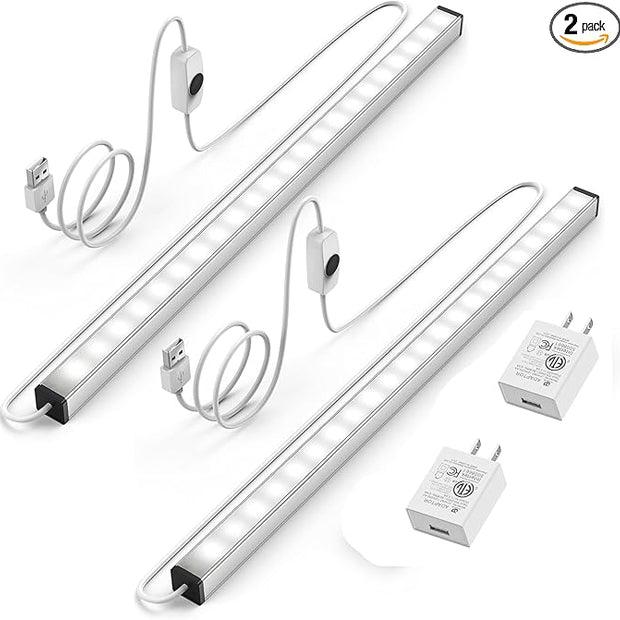 ASOKO Under Cabinet Led Lighting, 12 Inch Light Strip Bar,Daylight White 5000K Dimmable Plug in USB Light, Small Thin Led Under Counter Lighting for Kitchen/Room/Shelf/Desk/Display Case -2Pack