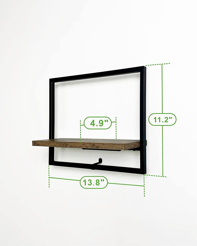 Cocoyard Set of 2 Floating Shelves. Rustic Wall Mounted Display Shelf for Livingroom Bedroom Bathroom, Art Deco, and Plants. Metal Wood Finish Wall Mounted Shelves