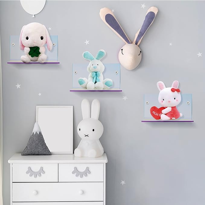 10 Pieces Small Floating Shelves for Wall 4'' Acrylic Mini Wall Shelf Acrylic Display Shelf Clear Hanging Shelves Room Decor for Bedroom, Bathroom, Living Room, Office