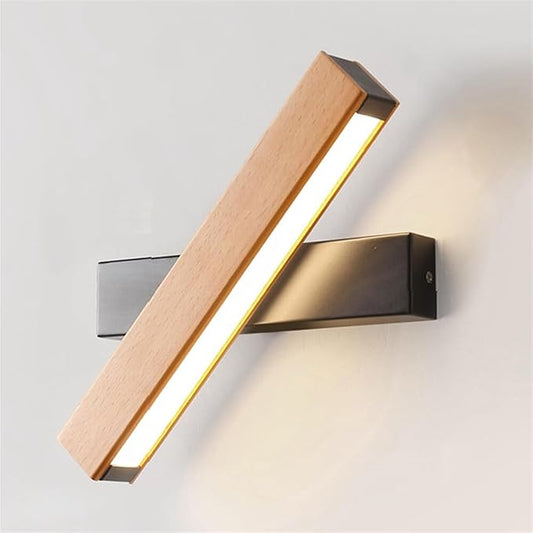 Modern Indoor LED Wall Sconce Wooden Minimalist Interior Small Wall Lights 1 Pack Hardwired 360° Rotatable Wall Mount Light for Living Room Bedroom Hallway Corridor(Neutral Light,Large)