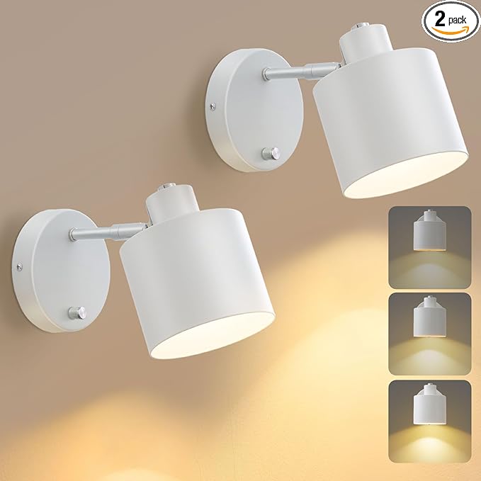 LIGHTESS Wall Sconces Set of Two with Switch, Dimmable Indoor Hardwired Wall Sconce, Industrial Wall Lights for Bedroom, Living Room, Bathroom, Hallway, Kitchen (Not Included Bulb)