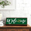 Welcome Desk Sign, St Patricks Day Wooden Table Sign, Green Irish Decor Signs, Welcome Home Decor, Front Door Decoration for Shelf, Porch Decors, Rustic Farmhouse Decors, 9.5x3.1x1 inches