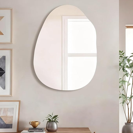 Irregular Wall Mirror 24x36 Inch,Asymmetrical Frameless Bathroom Mirrors with Tempered Glass for Bathroom Living Room Bedroom,Decorative Modern Wall Decor