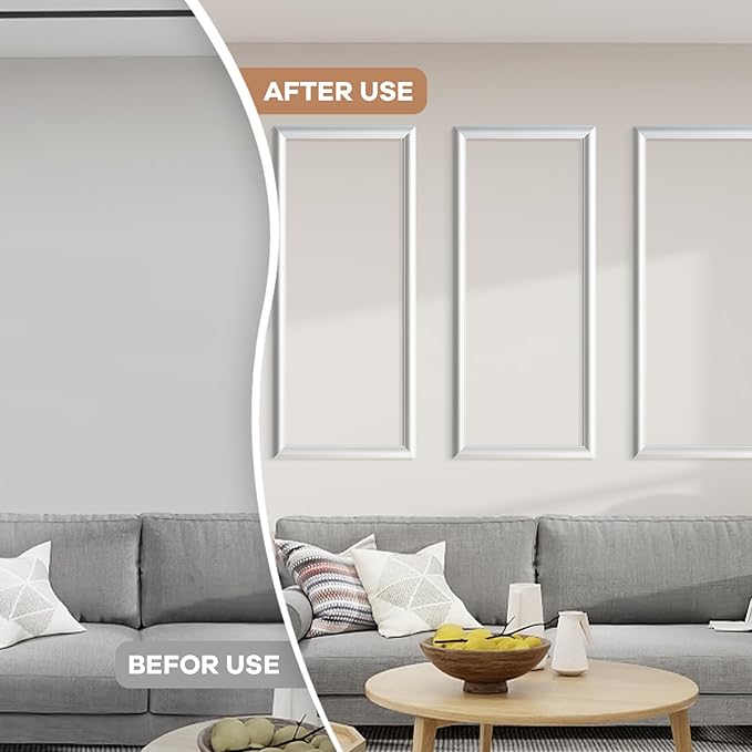 PALMPOP Peel and Stick Wall Molding Kit of 3 Frames,Premade Accent Wainscoting Panels, Ready to Molding Trim for Living Room Bedroom Corridor Home Interior Wall Panel Decor (24x12in)