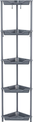 Orimade Rustproof 5 Tier Floor Standing Corner Shower Caddy Organizer, Plastic Metal Splicing Floor Corner Shelf Rack Stands for Bathroom, Grey