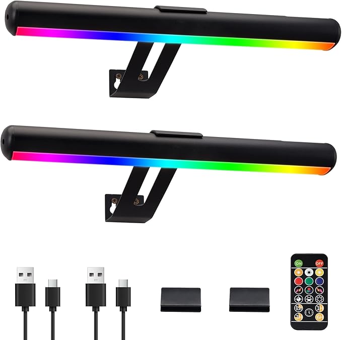 Picture Light Battery Operated, Picture Lights for Wall, Wireless Picture Light with Remote for Paintings, 48 LED, 16 Color Changing, Dartboard Light with 2 Base for Art, Black-2Pack