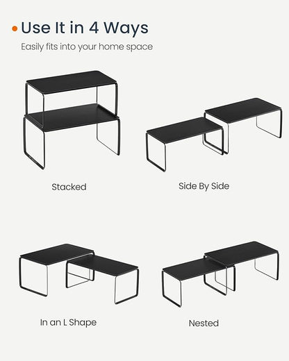 SONGMICS HOME Bamboo Cabinet Organizer Shelf, Nice-Looking Set of 2 Kitchen Counter Shelves, Kitchen Storage, Spice Rack, Stackable, Expandable, Ink Black UKCS050B01V1