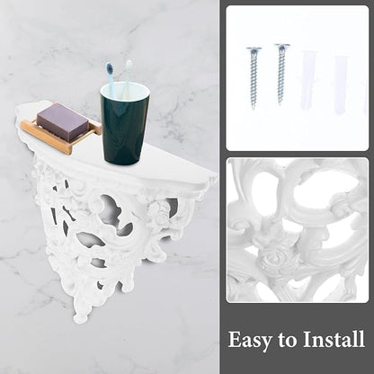 Alipis Retro Carved Wall Decoration Floating Shelf 8.07X7.48X4.05In Resin Wall-Mounted Organizer Rack for Bathroom Bedroom Kitchen Storage and Display