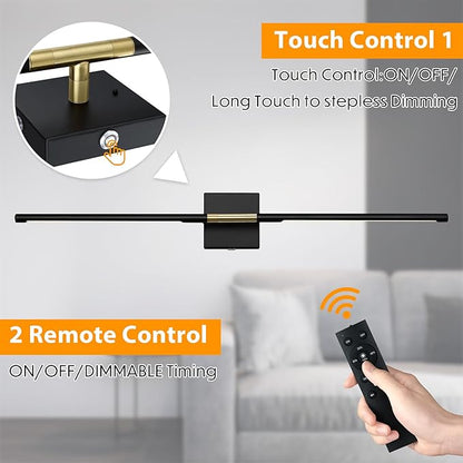 Battery Operated Wall Sconces Set of 2, Dimmable Battery Wall Sconce with Remote Control, Black Gold LED Rechargeable Sconces, 36 Inch Modern Wireless Wall Lights for Bedroom, Living Room