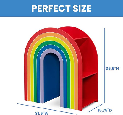 Delta Children Rainbow Bookcase – Greenguard Gold Certified Kids Bookshelf and Toy Storage, Montessori Bookcase for Playroom, Nursery and Classroom, Colorful Kids Book Shelf, Natural Finish