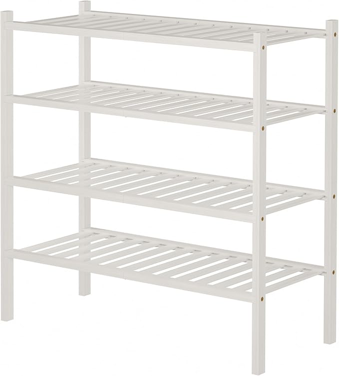 4 Tier Bamboo Shoe Rack for Closet Free Standing Wood Shoe Shelf for Entryway Small Space Stackable 27
