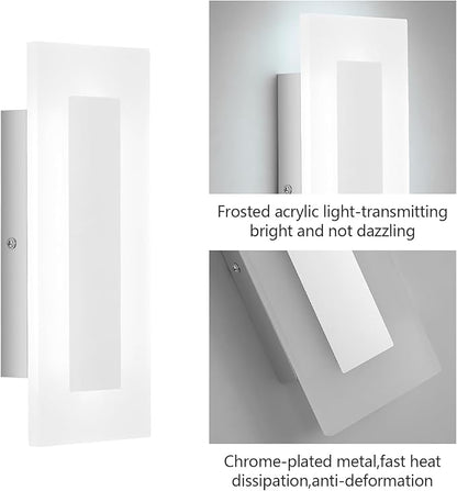 LMQNINE Modern Dimmable LED Wall Sconces Set of Two with 10%-100% Brightness Wall Light 9W 6000K Acrylic Chrome Wall Sconces Wall Lighting for Bedroom Living Room Hallway Staircase Corridor