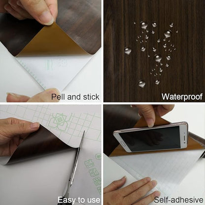 TOTIO Extra Wide Wood Grain Contact Paper Dark Brown 32x78in Thick Matte Black Walnut Textured Wallpaper Peel Stick Waterproof Self Adhesive Furniture Stickers Vinyl Wall Stickers Chocolate Brown