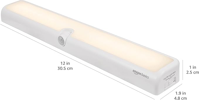 Amazon Basics LED Motion Sensor Light Bar, USB/Battery Operated, 250 Lumens, 12 Inches, Swivel, Under Cabinet Lighting for Closet, Kitchen, 2-Pack, White