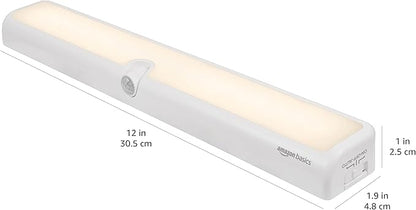Amazon Basics LED Motion Sensor Light Bar, USB/Battery Operated, 250 Lumens, 12 Inches, Swivel, Under Cabinet Lighting for Closet, Kitchen, 2-Pack, White