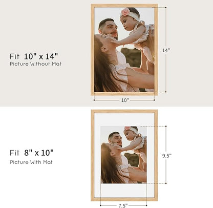 puthiac 10x14 Solid Oak Wood Picture Frame, Fits 8x10 with Mat or 10x14 Without Mat, Wall Display Only, Vertical or Horizontal, Plexi Front, 1 Pack, Natural Oak
