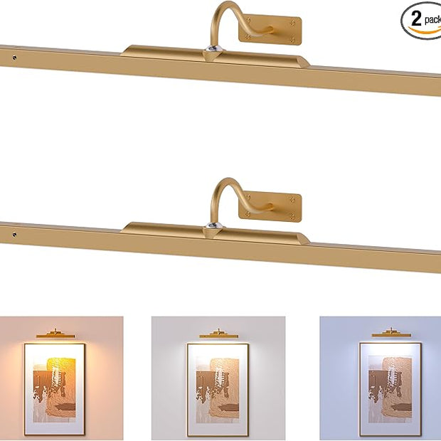 Art Light for Wall Picture Brass, 6000mAh Rechargeable Wireless Wall Sconce,Battery Operated Remote Dimmable Lighting for Hallway Sconce(24 in, 2 Pack)
