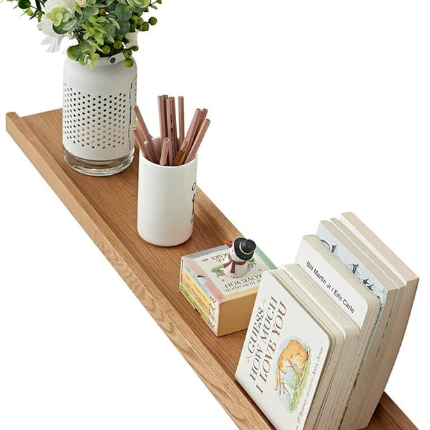 Oak Floating Shelves - Natural Wood Wall Mounted Display Picture Ledge - Wall Shelf for Home Office, Living Room, Bedroom - 4x32 Inch