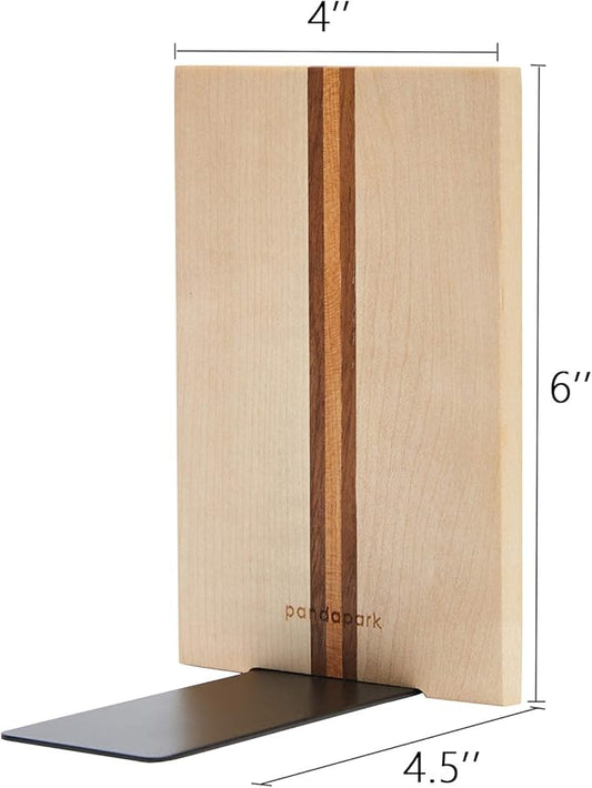 Pandapark Wood Decorative Bookends,Non-Skid Bookend for Shelves,Heavy Duty Bookends,Book Stand for Books/CDs,1 Pair