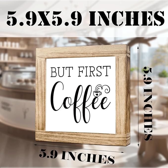 Wood Coffee sign But First Coffee Humorous Coffees Plaque Handmade Wooden Sign For Home Office Kitchen Decoration Rustic Cafe Bar Decor Funny Wall Art Ideal Gift For Coffees Lover 5.9x5.9 inches