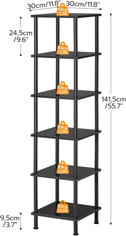 HOOBRO 6-Tier Corner Shelf, Corner Square Rack Display Shelf, Tall Storage Rack Plant Stand, Bookcase for Small Spaces, Living Room, Home Office, Kitchen, Black BK55CJ01