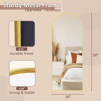 Full Length Mirror, 59" x 18" Arched Full Body Mirror Large Standing Floor Mirrors, Mirrors for Bedroom, Bathroom, Living Room Standing or Wall Leaning, Gold