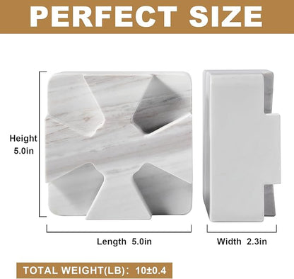 Decorative Square Marble Bookends for Heavy Books – Unique Book Ends for Shelves – Modern Aesthetic Book Holder/Stopper with Non-Slip Pads for Chic Home, Office, or Library Decor, Volakas