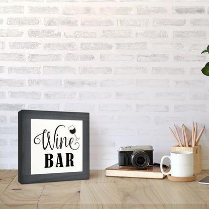 Wine Bar Signs, Box Sign Wood Desk Sign Decors, Wine Bar Decor Set, Decorative Wooden Table Top Decoration, Farmhouse Home Decor for Shelf, Country Style Home Bar Decoration, Coffee Signs B
