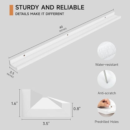 Fun Memories Picture Ledge Shelf, 40 Inch Floating Shelves Set of 2, Large Nursery Book Shelves for Toys Storage, Kids Bookshelf Wall Mounted for Wall Decor Books Photo Frames, White